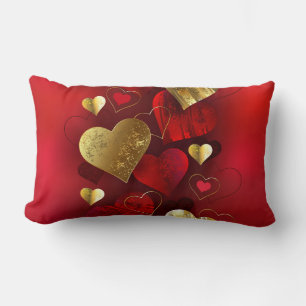 Golden and red valentines lumbar pillow