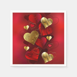 Golden and red valentines napkins