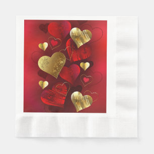 Golden and red valentines napkins