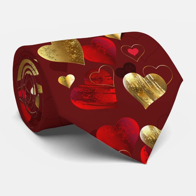 Golden and red valentines neck tie (Rolled)
