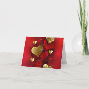 Golden and red valentines note card