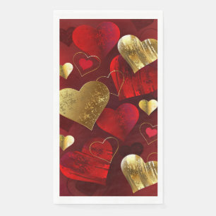 Golden and red valentines paper guest towels