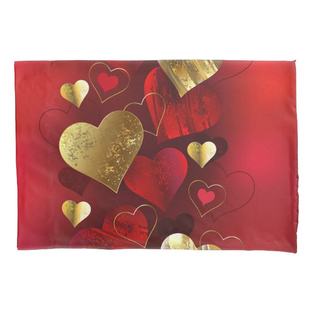 Golden and red valentines pillow case (Front-Left)