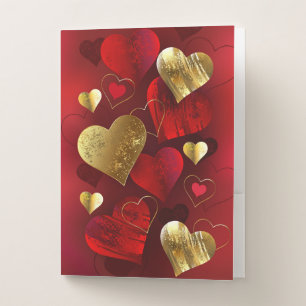 Golden and red valentines pocket folder
