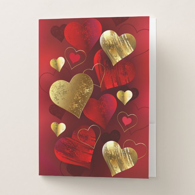 Golden and red valentines pocket folder (Front)