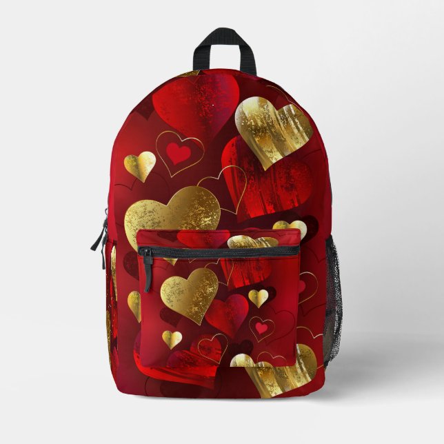 Golden and red valentines printed backpack (Front)