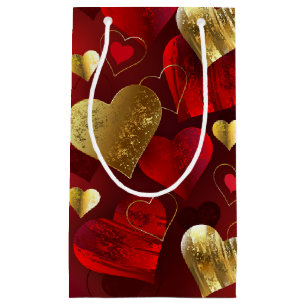 Golden and red valentines small gift bag