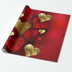 Golden and red valentines wrapping paper