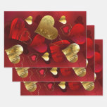 Golden and red valentines wrapping paper sheets