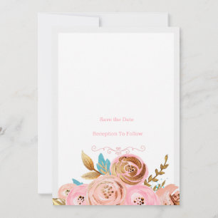 Golden and Rose Floral Wedding Invitation Card