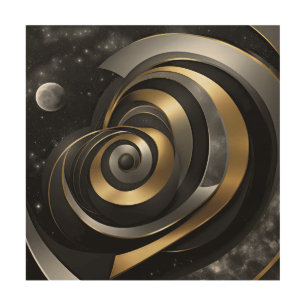 Golden and Silver Cosmic Spiral Wood Wall Art