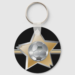 Golden and silver effect Soccer ball Star Keychain
