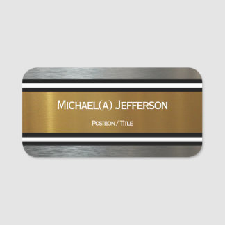 Golden and Silver Elegant Metallic Professional Name Tag