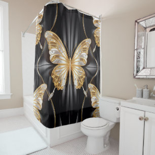 Golden and Silver Elegant transparent Butterfly Shower Curtain