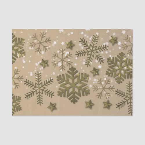 Golden and White Christmas Snowflakes Tissue Paper