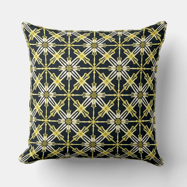 Golden and White Geometric Patterned Design Throw Pillow (Front)