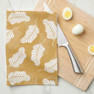Golden And White Leaves Kitchen Towel