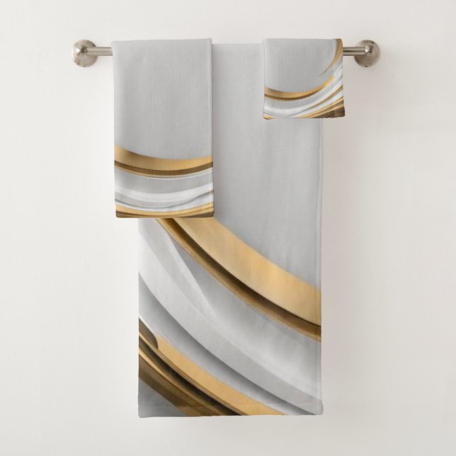 GOLDEN AND WHITE MODERN BATH TOWEL SET (Insitu)