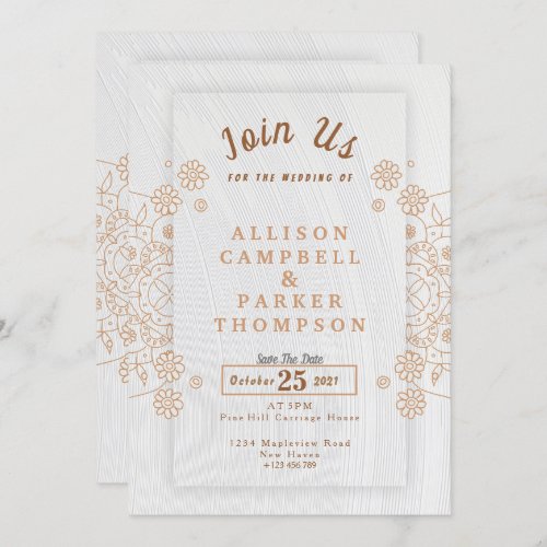 Golden and white wedding invitation