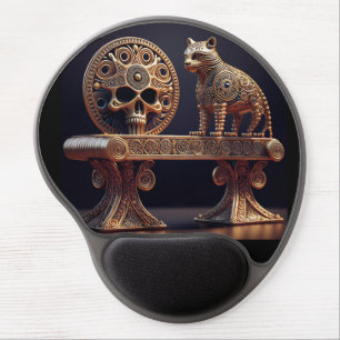 Golden Android Cat On Pedestal With Skull Shield Gel Mouse Pad