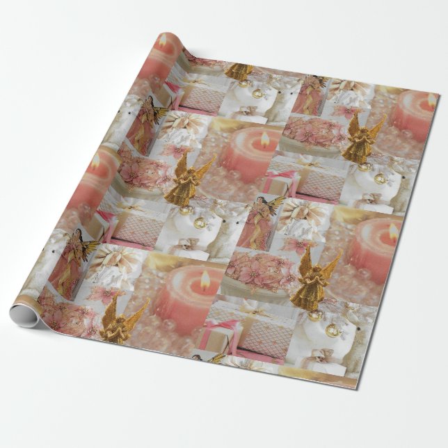 Golden Angel and Decorations Wrapping Paper (Unrolled)