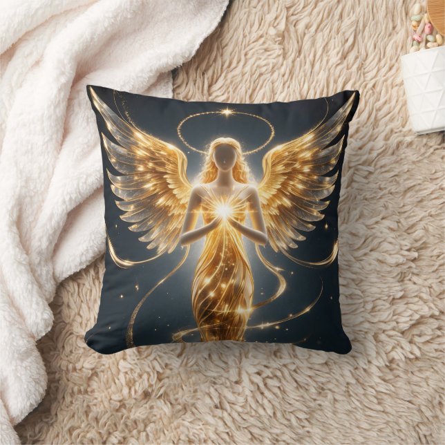 Golden Angel Glamour Throw Pillow (Blanket)