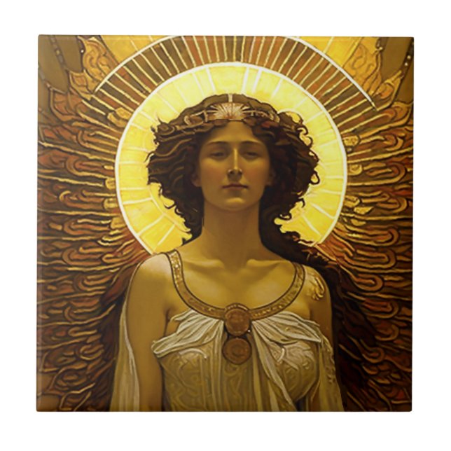 Golden Angel Glowing Messenger of Light   Ceramic Tile (Front)
