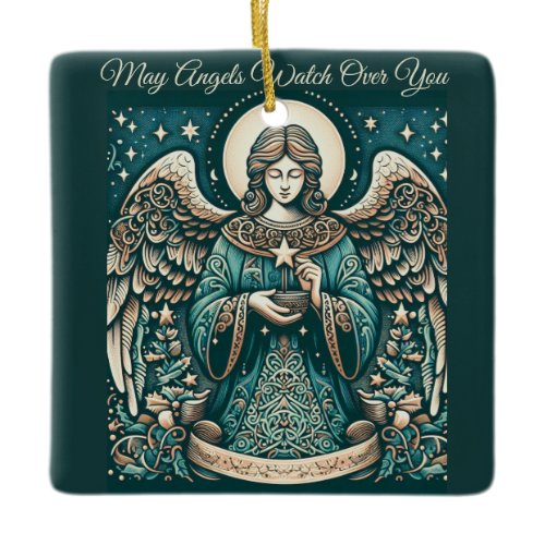 Golden Angel of Peace Ceramic Ornament