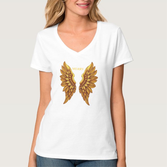 Golden Angel Wings  Design T-Shirt (Front)