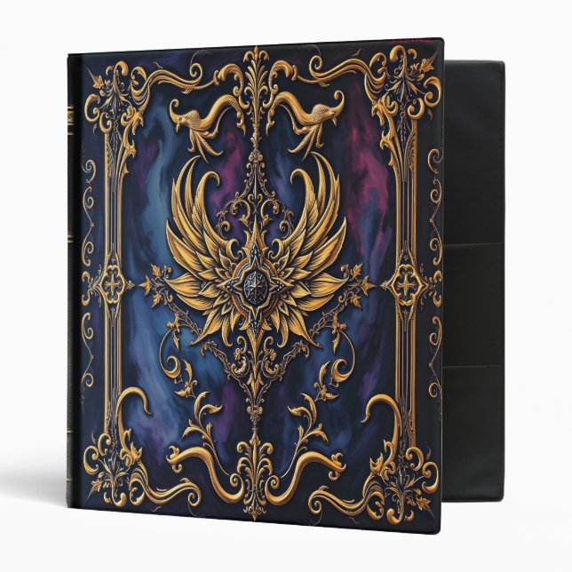 Golden Angel Wings Gothic Medieval Book Cover 3 Ring Binder (Front/Inside)