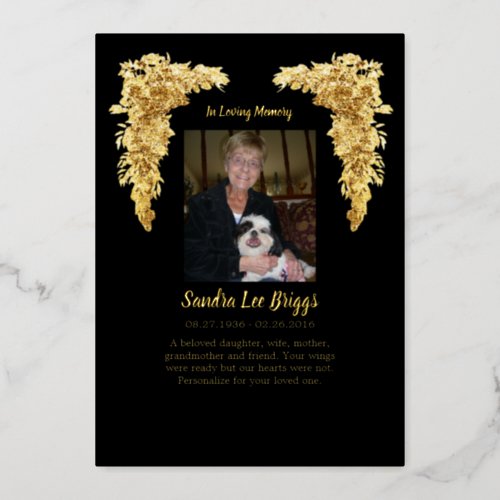 Golden Angel Wings In Memory thank you card
