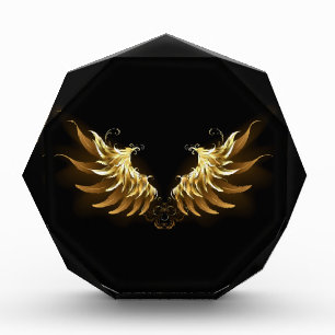 Golden Angel Wings on Black background Acrylic Award