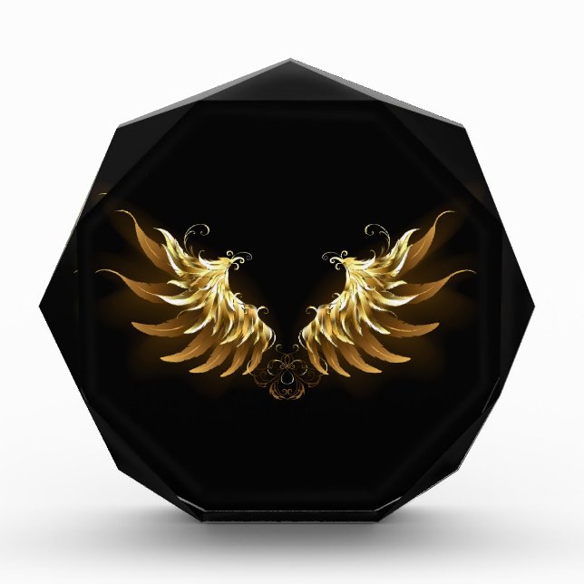Golden Angel Wings on Black background Acrylic Award (Front)