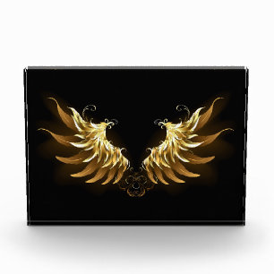 Golden Angel Wings on Black background Acrylic Award