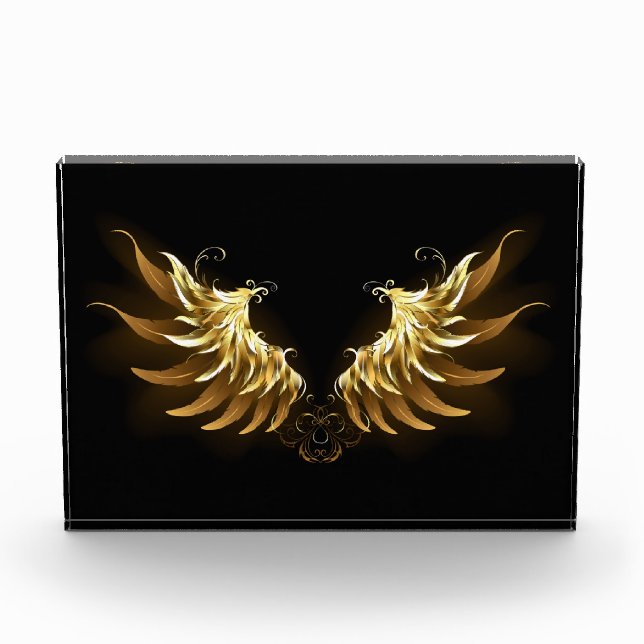 Golden Angel Wings on Black background Acrylic Award (Front)