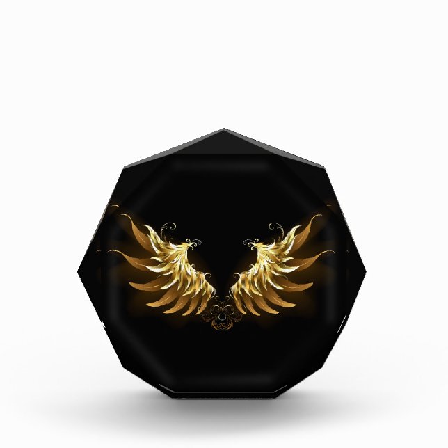Golden Angel Wings on Black background Acrylic Award (Front)
