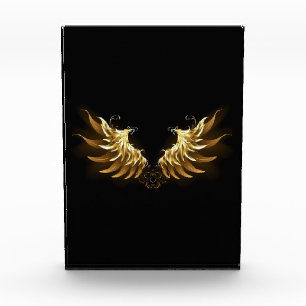 Golden Angel Wings on Black background Acrylic Award