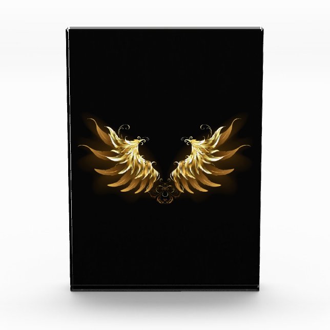 Golden Angel Wings on Black background Acrylic Award (Front)