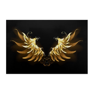 Golden Angel Wings on Black background Acrylic Print