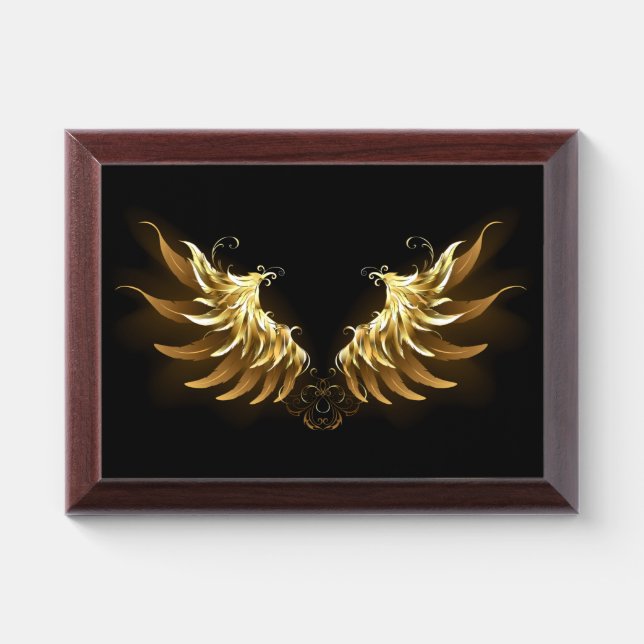 Golden Angel Wings on Black background Award Plaque (Horizontal)