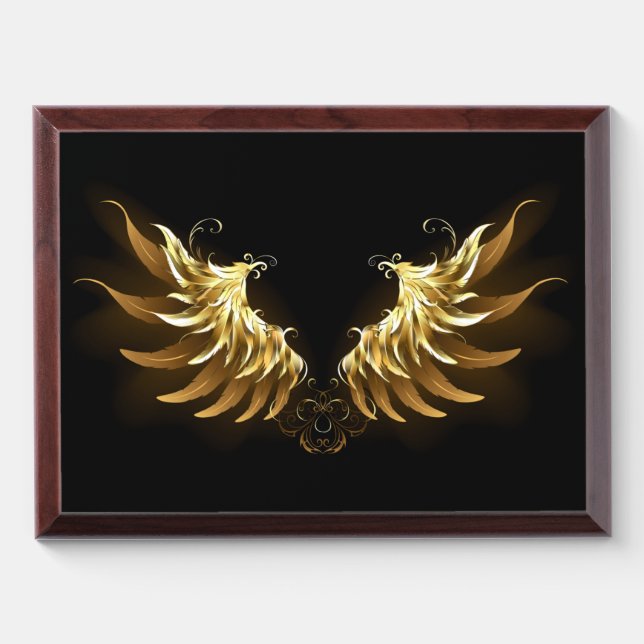 Golden Angel Wings on Black background Award Plaque (Horizontal)