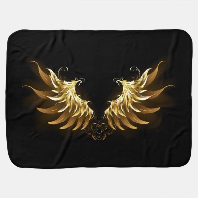 Golden Angel Wings on Black background Baby Blanket (Horizontal)