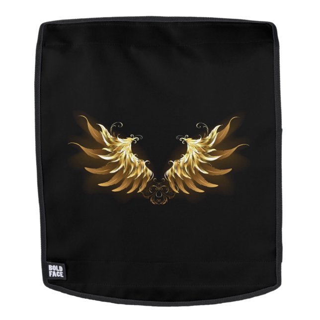 Golden Angel Wings on Black background Backpack (Removable Face)