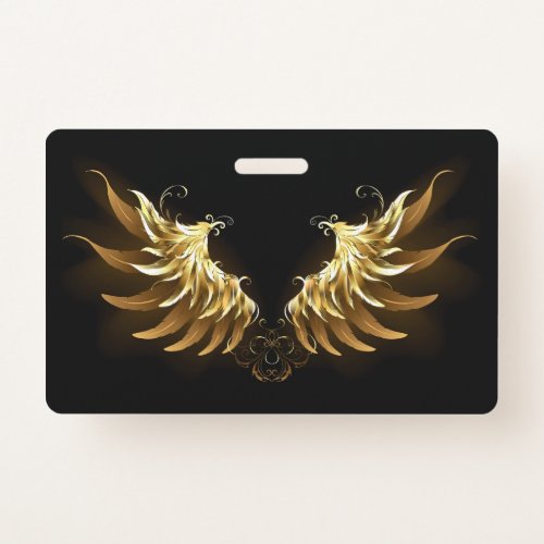 Golden Angel Wings on Black background Badge
