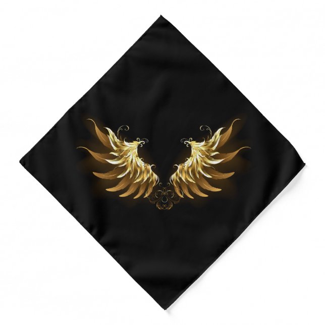 Golden Angel Wings on Black background Bandana (Front)