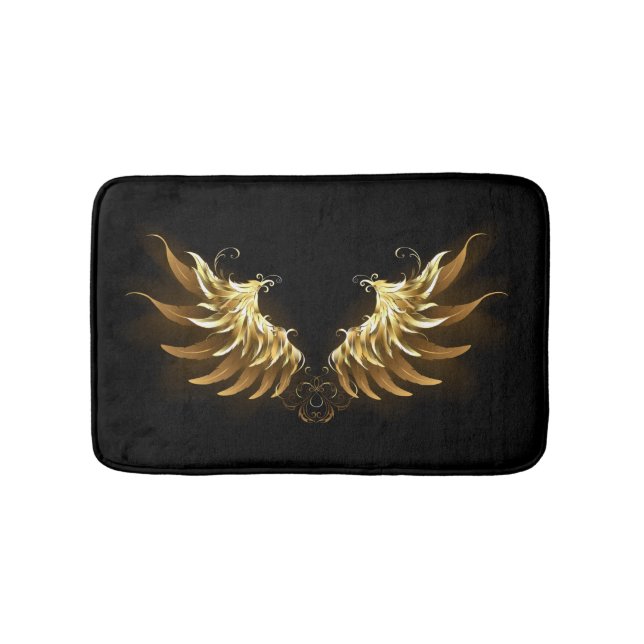 Golden Angel Wings on Black background Bath Mat (Front)
