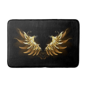 Golden Angel Wings on Black background Bath Mat