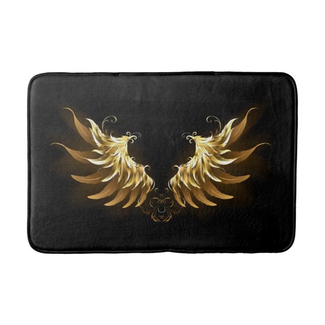Golden Angel Wings on Black background Bath Mat (Front)