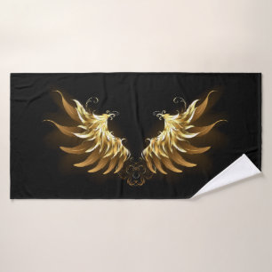 Golden Angel Wings on Black background Bath Towel