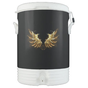 Golden Angel Wings on Black background Beverage Cooler